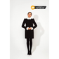 Classic straight cut black office dress with white cotton cuffs and collar