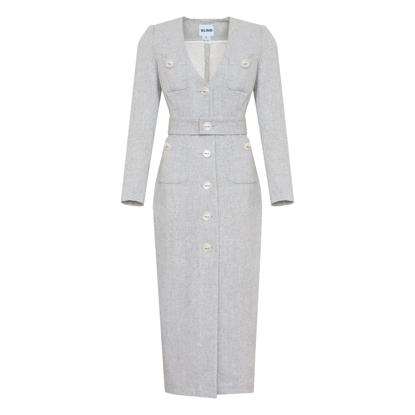 Classic cut tweed dress with buttons and belt