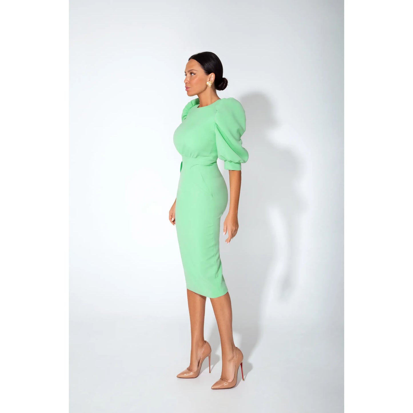 Mint midi dress puff sleeve