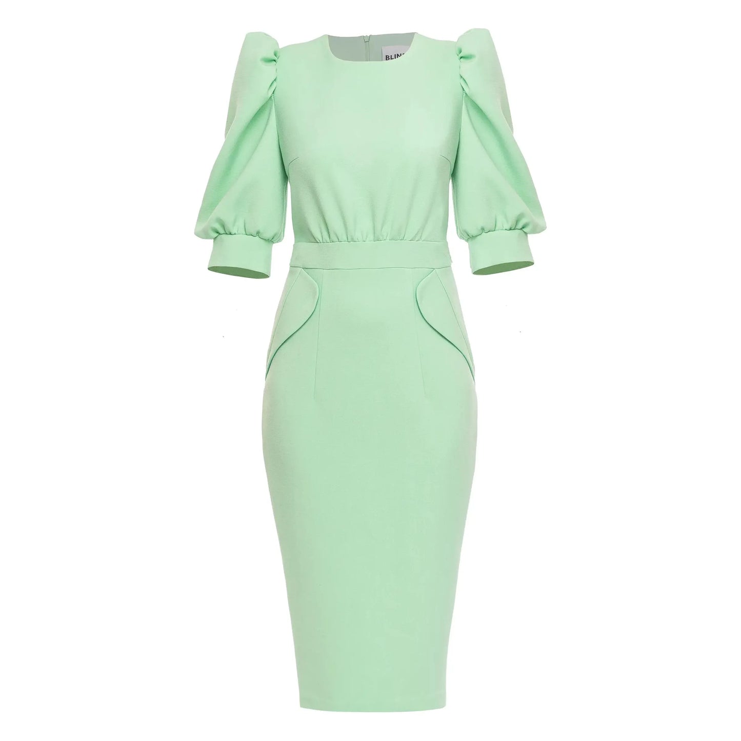 Mint green dress with puff sleeves