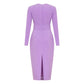 Lilac color dress with shaped neckline and belt