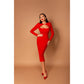 Slim sulhouette red midi cocktail dress with a shaped neckline