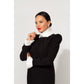 Office wear black dress with detachable white collar and cuffs